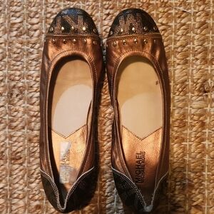 Michael Kors Brown and Black Leather Flats with Studded Details